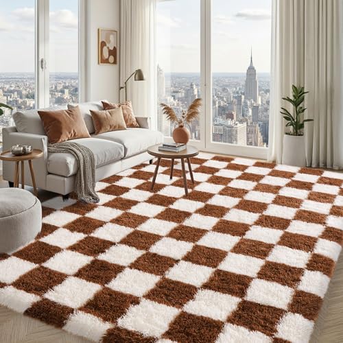 Fluffy Plush Shag Checkered Rug