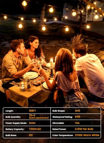 158FT 77LED Solar String Lights Outdoor with Remote & USB Port (158 Foot)