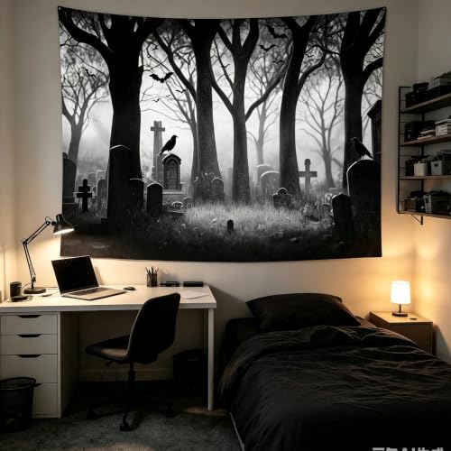 Gothic Halloween Tapestry Spooky Black Tree Wall Tapestry 60Wx40L Inch