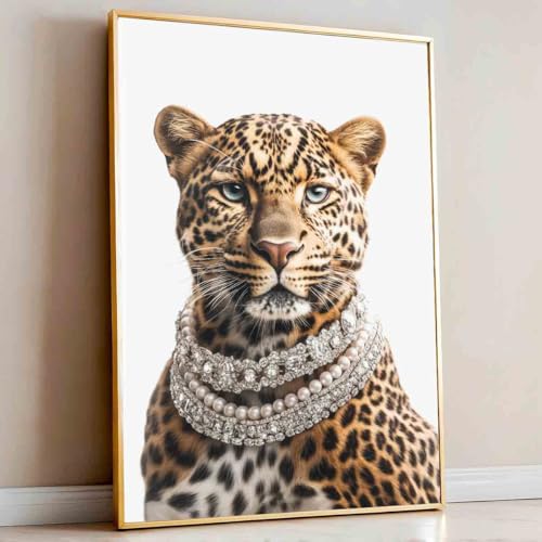 Leopard Canvas Wall Art Trendy Wild Animal Pictures Animal Portrait Wall Art Cheetah Aesthetic Posters Women Fashion Posters Whimsical Leopard Poster Cute Abstract Living Room Decor 16x24inch No Frame
