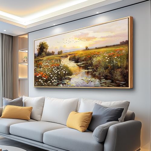 Large Canvas Wall Art For Living Room Wall Decor For Bedroom Watercolour Painting Office Decoration Countryside Sunrise Scenery Wall Picture Home Decor Ready To Hang 30x60 In Wood Framed