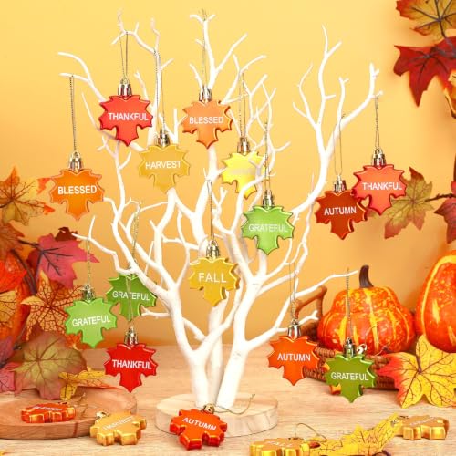 24 Pcs Fall Tree Ornaments Maple Leaf Thanksgiving Decorations (24 Count)