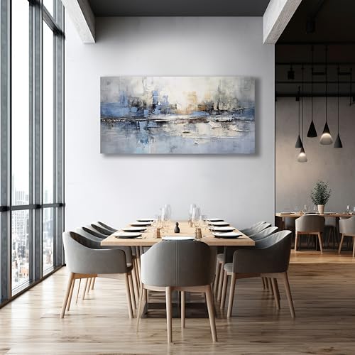 Abstract Wall Art Wall Decor Blue and Gray White Modern Canvas Wall Paintings Abstract Artwork for Living Room Bedroom Bathroom Office Home Decor Can Be Hung Directly 29"x 58"
