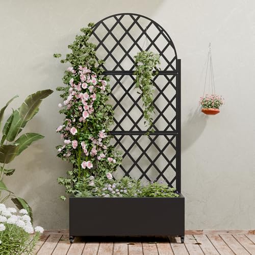 Metal Raised Garden Bed with Trellis and Wheels