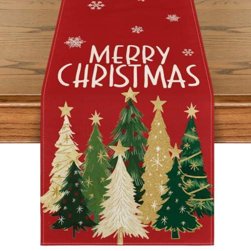 Red Xmas Trees Table Runner Home Party Decor 13x90 Inch
