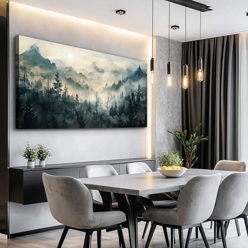 Large Canvas Misty Forest Wall Art Mountain View Home Decor For Living Room Bedroom Office Natural Landscape Wall Decoration Painting Modern Printed Artwork Can Be Hung Directly 30x60 In