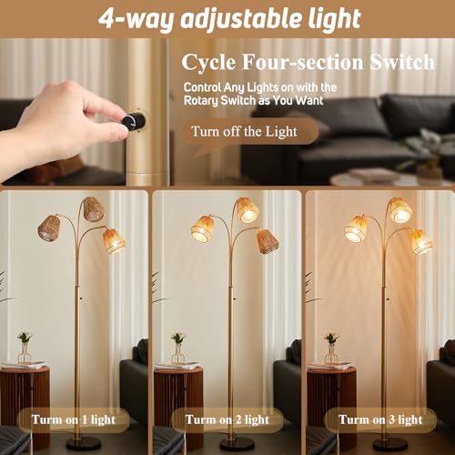 Gold Rattan Floor Lamp for Living Room (3 Count)