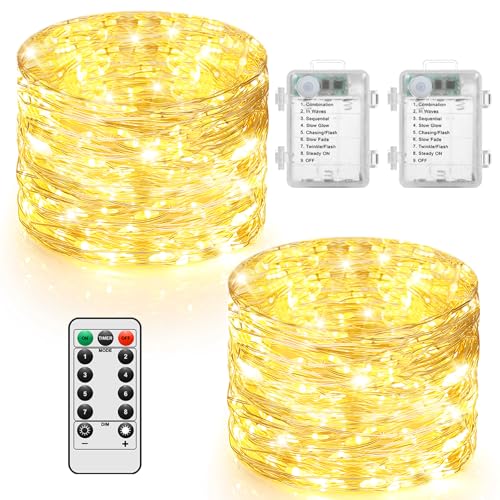 2 Pack 33FT 100 LED Fairy Lights Battery Operated with Timer & Remote (2 Count)