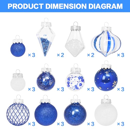34PCS Blue White Christmas Ball Ornaments Set for Tree Decorations (34 Count)