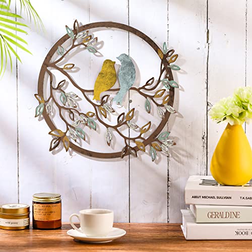 Metal Wall Art Bird on Tree Branch Silhouette Bird Hanging Ornament Porch Wall Decor for Living Room Outdoor Garden Bedroom Office Housewarming Party Decoration