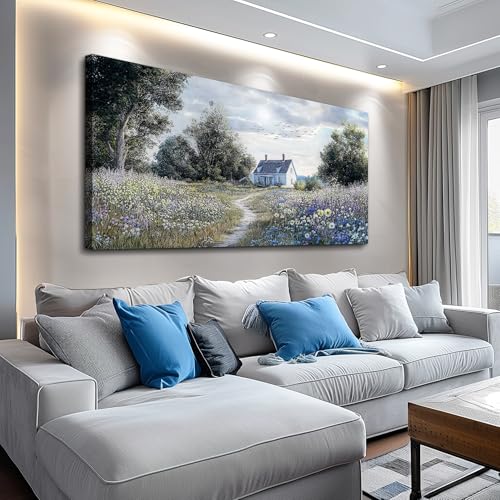 Large Wall Decor Canvas Painting Wall Art For Bedroom Living Room Decoration Retro Pastoral Flower Sea Landscape Painting Art Print Picture Room For Farmhouse Room Home Decor 30x60 In