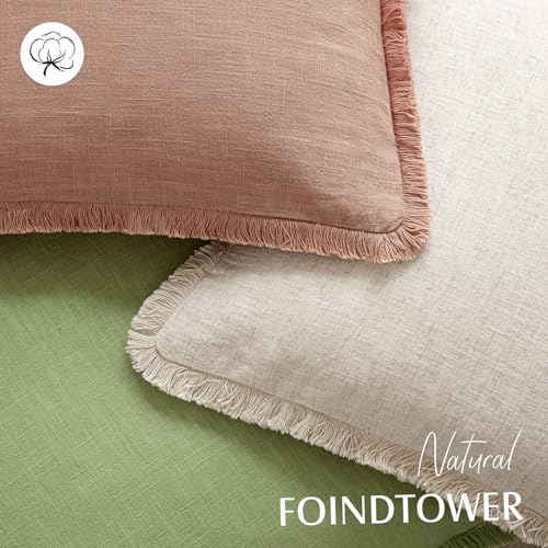 Decorative Linen Fringe Throw Pillow Covers 18×18 Coral Pink (2 Count)