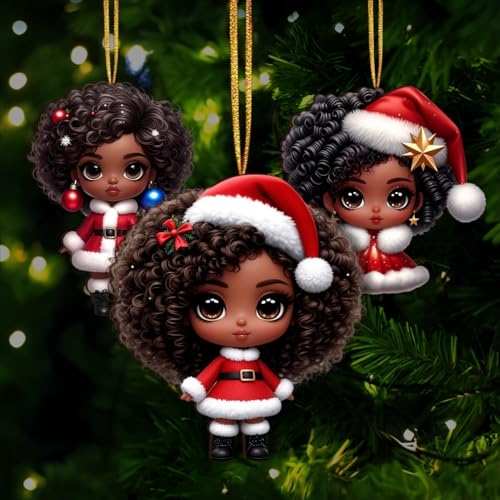 16 Pcs African American Girl Christmas Ornaments (16 Count)