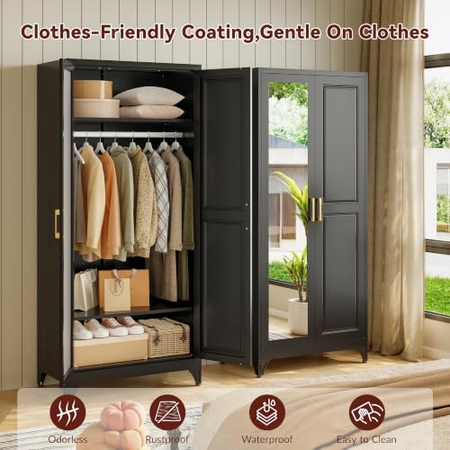 71" Tall Wardrobe Closet with Mirror and Doors