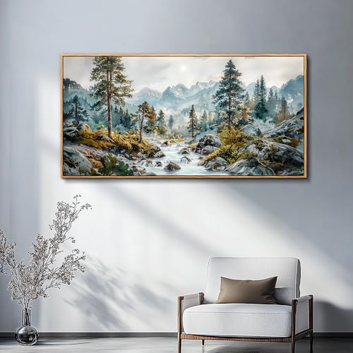Large Canvas Wall Decor For Bedroom Wall Art For Living Room Office Decor Forest Tree Paintings Rivulet View landscape Wall Pictures Printing Artwork Modern Home Decor Wood Framed 30x60 In