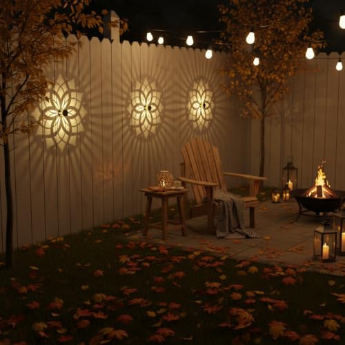 2 Pack Solar Fence Lights Metal Solar Powered Outdoor Wall Deck Step Lights Mandala Theme Waterproof Fence Light for Garden Post Patio Backyard Yard Decor (2 Count)