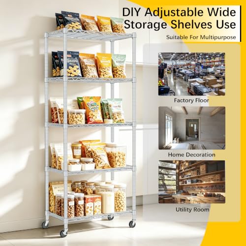 5 Wire Shelving Metal Storage Rack Adjustable Shelves