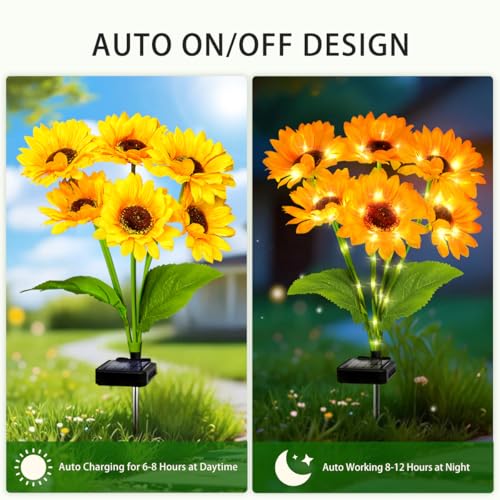 Solar Sunflower Lights 6 Pack with 36 Sunflower Solar Lights Outdoor Garden Decor Birthday Gift for Mom Women Grandma (36 Count)