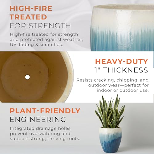 13in., 16in., 19in.,23.5in. H Blue Snow Stoneware Round Planters with High-fire Treatment (Set of 4) (4 Count)
