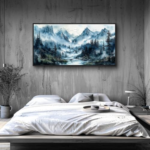 Black Framed Canvas Wall Art For Living Room Large Wall Decor For Office Bedroom Home Decorations Mountain Wall Painting Fog Forest Landscape Pictures Prints Posters Artwork 20x40 In