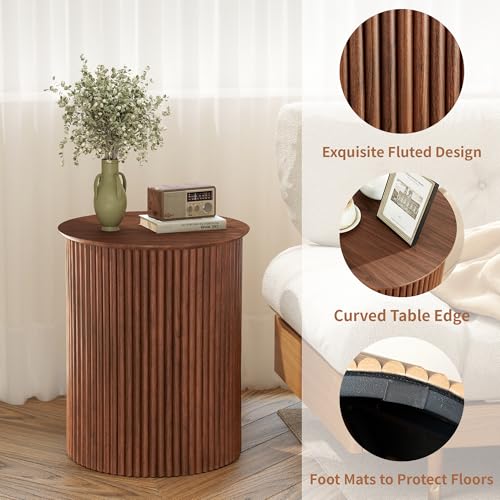 Small Round Side Table Fluted Night Stand Set of 2 (2 Count)