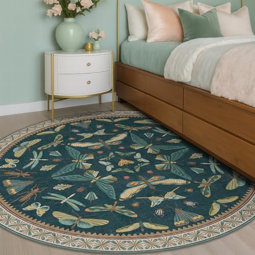 Washable Teal Round Rug 6ft (28.27 Sq Ft)
