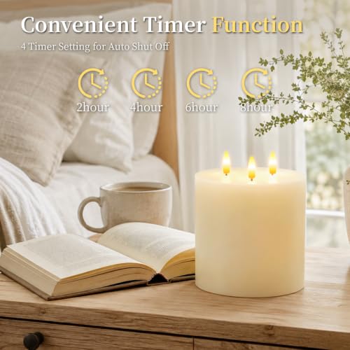 3 Wick Extra Large Flameless Pillar Candles with Timer Remote