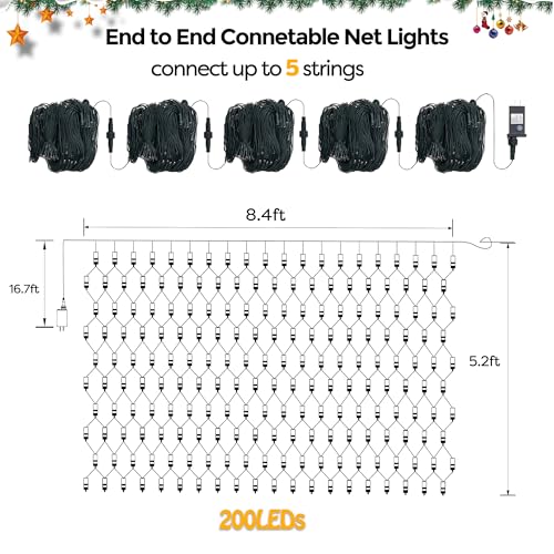 Christmas Lights Outdoor 200LED 8.4ft x 5.2ft Christmas Net Lights with 8 Modes