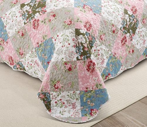 Peach & Olive Flowers Patchwork Quilt Set