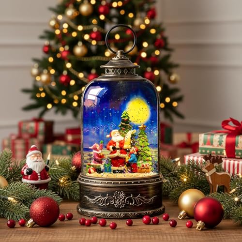Christmas Snow Globe Water Lantern with Santa List Scene Battery Operated or USB Powered Musical Lighted Holiday Decoration for Tabletop Display for Family and Friends