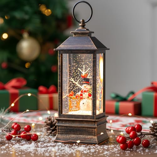 10'' Frosty's Tree Farm Snowman Musical Lighted Snow Globe Water Lantern with Swirling Glitter Decoration for Christmas Home