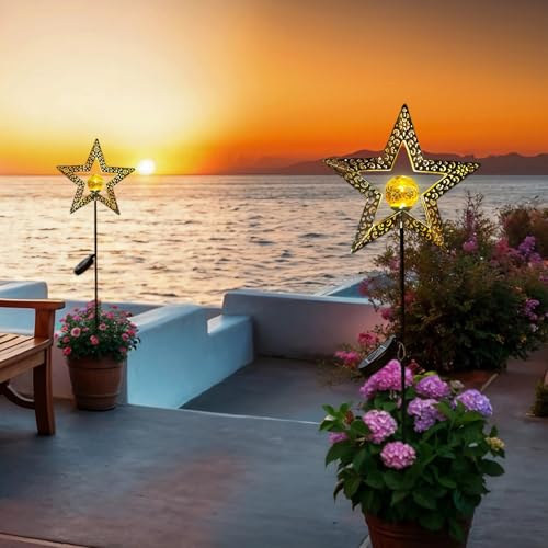 Star Solar Lights Garden Outdoor Decor Waterproof Metal Solar Stakes Lights for Patio Yard Walkway Lawn Patio Mothers Day Garden Gifts Mom Wife Grandma