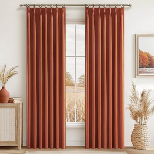 Fall Burnt Orange Curtains Pinch Pleated Blackout 90 Inches Long 2 Panels Set