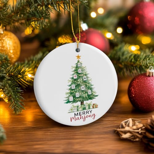 Green Ribbon Mahjong Christmas Tree Ceramic Ornament Gifts