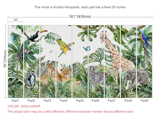 Safari Wallpaper for Children with Animals Jungle Wall Mural Watercolor Animals Nursery Wallpaper Kids Room Decor (120.66 Sq Ft)
