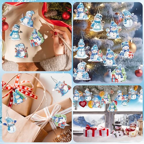 20 Pcs Christmas Diamond Art Ornaments Snowman Painting