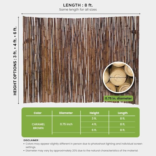 Caramel Brown Bamboo Fence Roll Outdoor Fencing Panels 4 ft H x 8 ft L