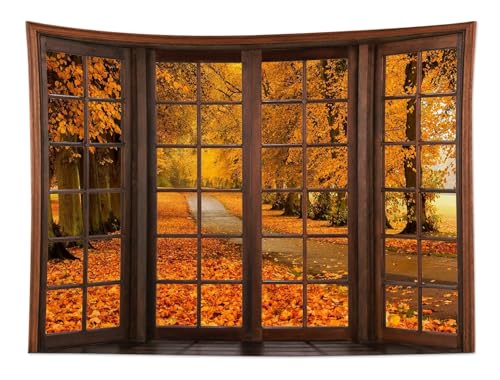 Vintage Window Fall Tapestry Wall Hanging