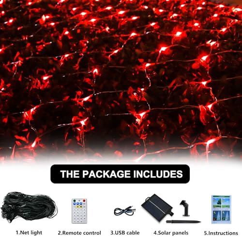 Solar Net Lights Outdoor Mesh Lights Red
