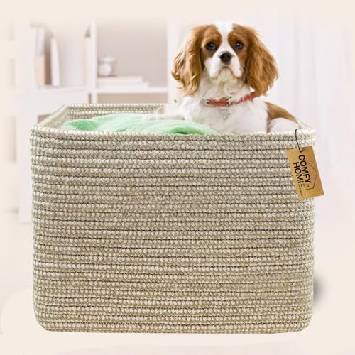 Cotton Rope Woven Basket with Handles for Shelves
