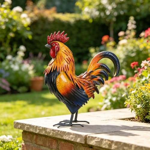 Rooster Garden Statue Sculpture Metal Chicken Yard Decor Outdoor Figurines Patio Backyard Decoration