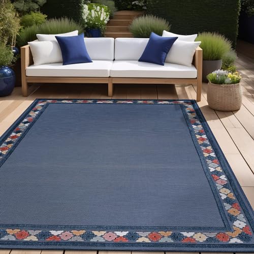 Outdoor Rug 9x12 Modern Bordered Large Area Rugs for Indoor and Outdoor Patio Easy to Clean Non Shedding Living Room Porch Garden Washable Outside Carpet