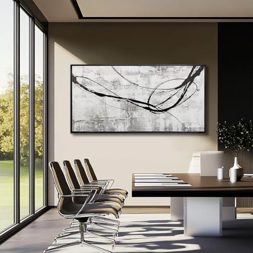 Abstract Framed Wall Art for Living Room White Pictures Canvas Black Arts Wall Decor Poster Prints Artwork for Hotel Gallery 24"x48"