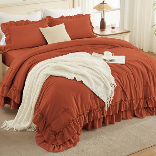 Burnt Orange Twin Size Ruffle Comforter Set