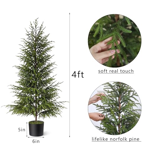 4FT 2Pcs Artificial Norfolk Pine Potted Christmas Tree for Front Door Decor (2 Count)