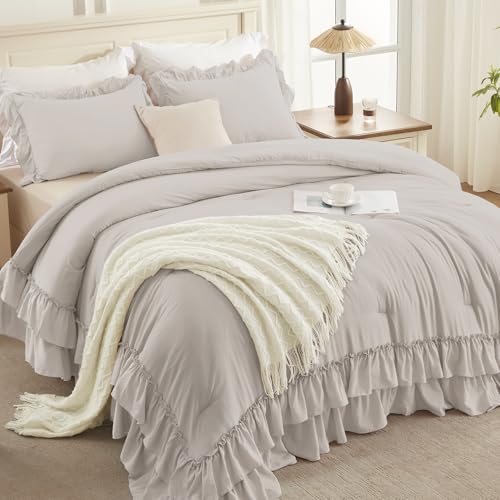 Linen Grey Super King Plus Ruffle Comforter Set