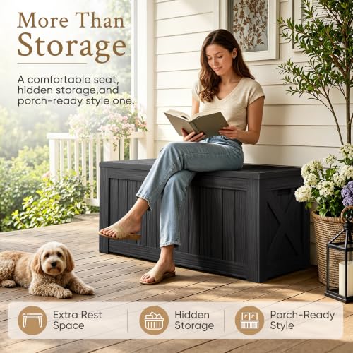 120 Gallon Deck Box Resin Outdoor Storage Box Waterproof