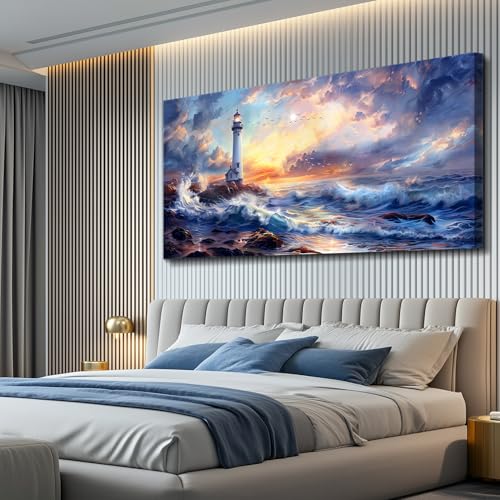 Canvas Wall Art For Bedroom Wall Decorations For Living Room Modern Office Wall Decor Seaside Scenery Lighthouse Mountain Pictures Printed Artwork Restaurant Home Decor Aesthetics 20"X40"
