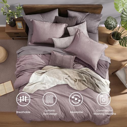 Queen Comforter Set 7 Pieces Lilac Cationic Dyeing Bed in a Bag