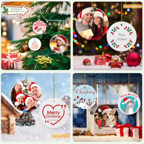 50 PCS Ceramic Sublimation Ornament Blanks Bulk 3 Inch White Round Crafts DIY Personalized Printed Home Porcelain Paintable Christmas Decorations (50 Count)